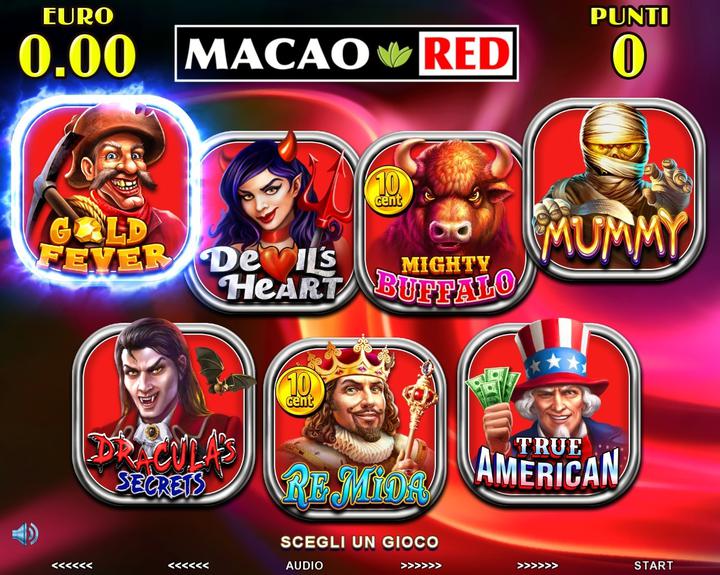 Macao Red – game selection screen